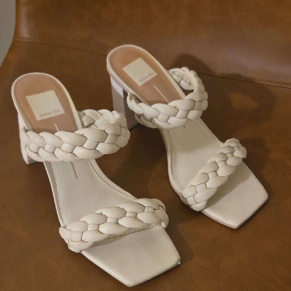 Dolce Vita Braided Double-Strap Block Heel Sandals in Cream